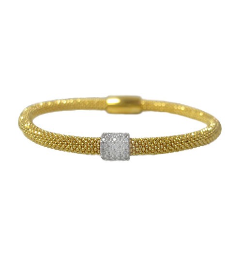 Diamond Cut Cubic Zirconia Mesh Bracelet, Sterling Silver