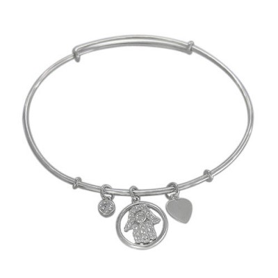 Cubic Zirconia Adjustable Hamsa Bracelet, Sterling Silver