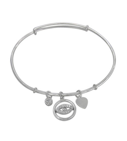 Cubic Zirconia Adjustable Evil Eye Bracelet, Sterling Silver