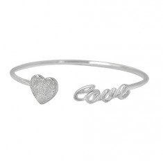 Heart & "Love" Cubic Zirconia Bracelet, Sterling Silver