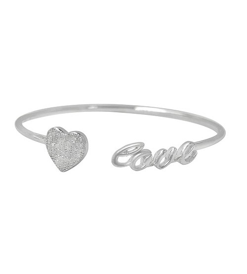 Heart & "Love" Cubic Zirconia Bracelet, Sterling Silver