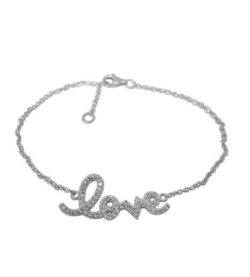 Cubic Zirconia Love Bracelet, Sterling Silver