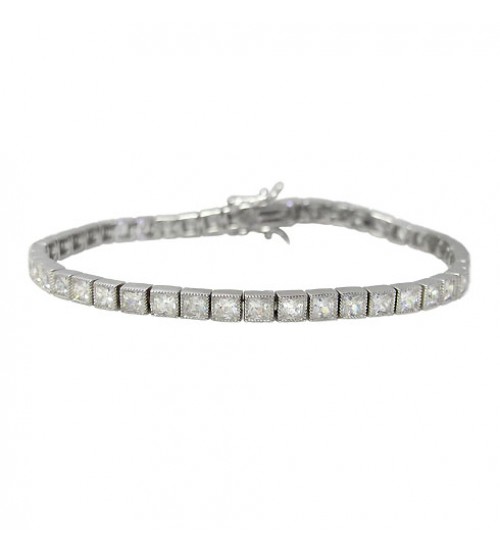 Cubic Zirconia Tennis Bracelet, Sterling Silver