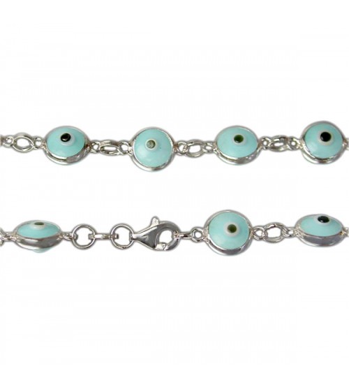 Light Blue Evil Eye Bracelet, Sterling Silver