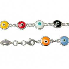 Mixed Colour Evil Eye Bracelet, Sterling Silver