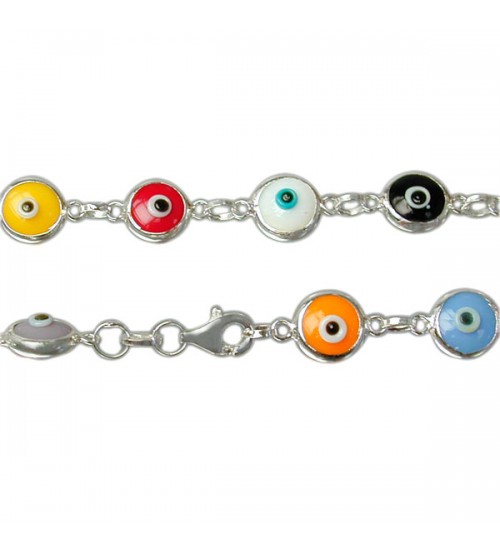 Mixed Colour Evil Eye Bracelet, Sterling Silver