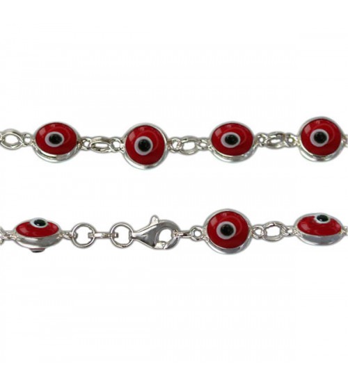 Red Evil Eye Bracelet, Sterling Silver