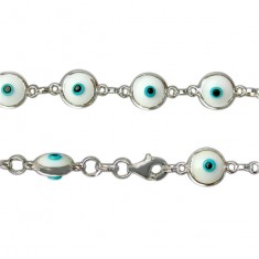 White Evil Eye Bracelet, Sterling Silver
