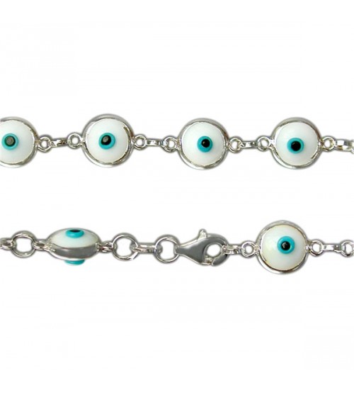 White Evil Eye Bracelet, Sterling Silver