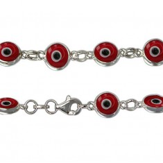 Red Evil Eye Bracelet, Sterling Silver