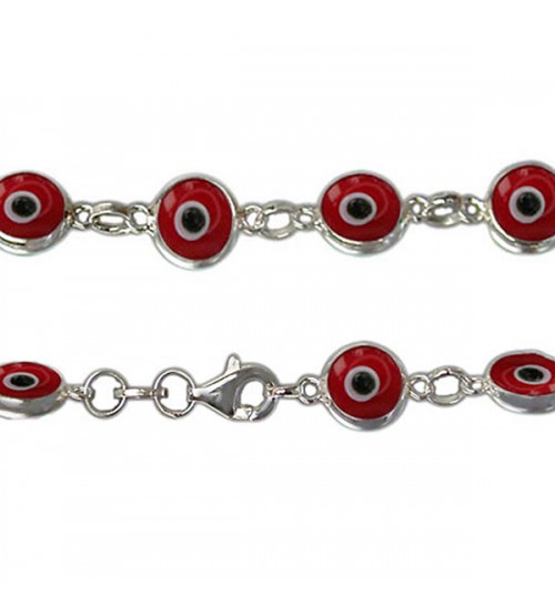 Red Evil Eye Bracelet, Sterling Silver