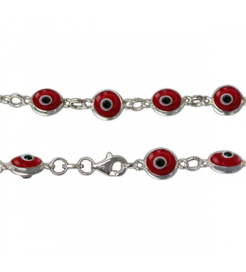 Red Evil Eye Bracelet, Sterling Silver