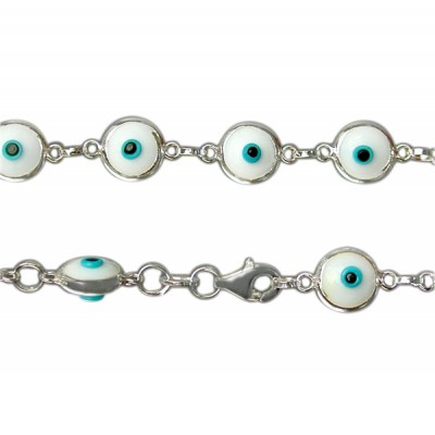 White Evil Eye Bracelet, Sterling Silver