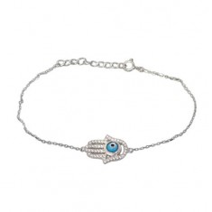 Hamsa Cubic Zirconia Bracelet, Sterling Silver