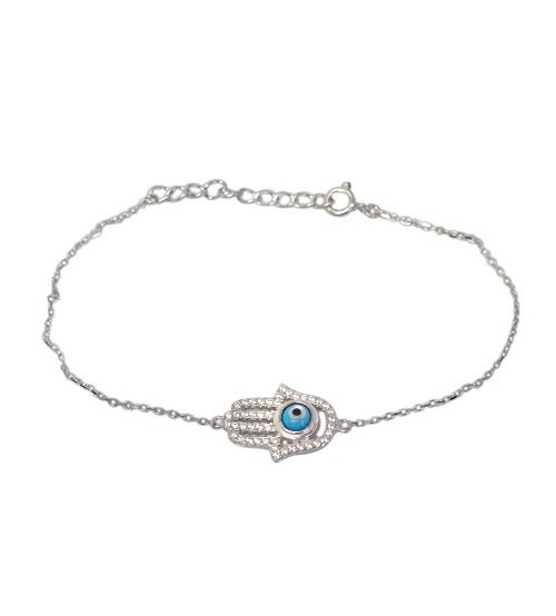 Hamsa Cubic Zirconia Bracelet, Sterling Silver