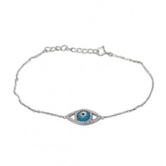 Evil Eye Cubic Zirconia Bracelet, Sterling Silver