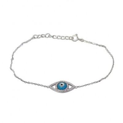 Evil Eye Cubic Zirconia Bracelet, Sterling Silver