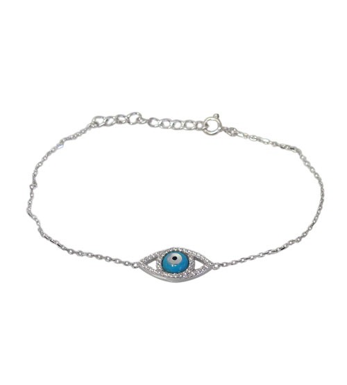 Evil Eye Cubic Zirconia Bracelet, Sterling Silver