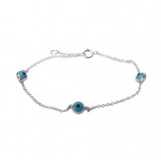Glass Bead Evil Eye Bracelet, Sterling Silver