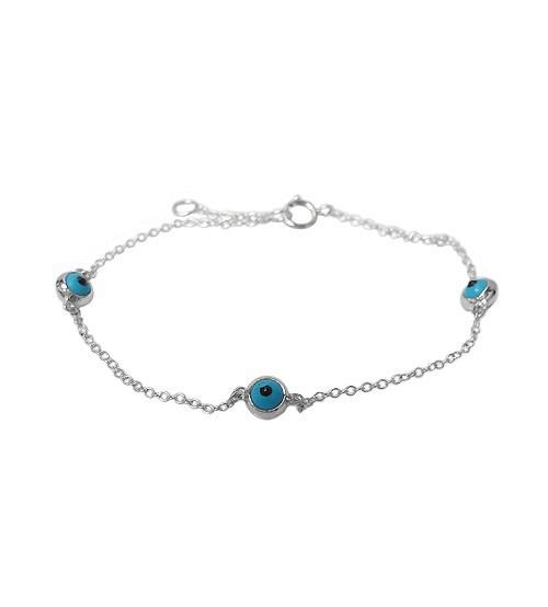 Glass Bead Evil Eye Bracelet, Sterling Silver