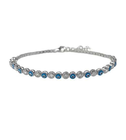 Evil Eye Cubic Zirconia Bracelet, Sterling Silver