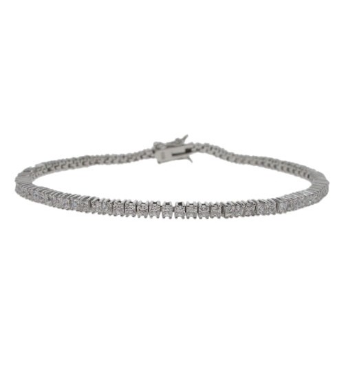 Square Cubic Zirconia Tennis Bracelet, Sterling Silver