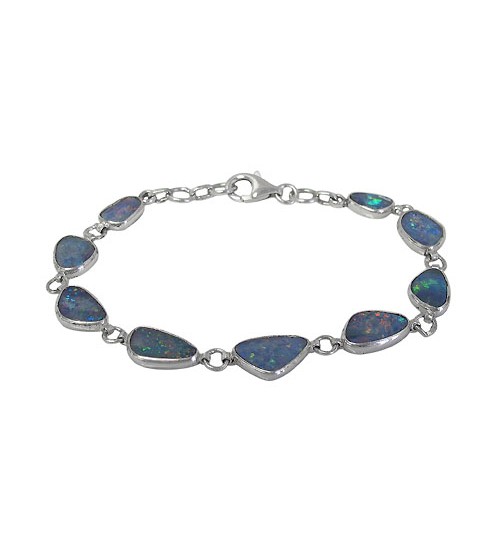 Free Form Australian Opal Bracelet, Sterling Silver