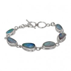 Free Form Australian Opal Bracelet, Sterling Silver