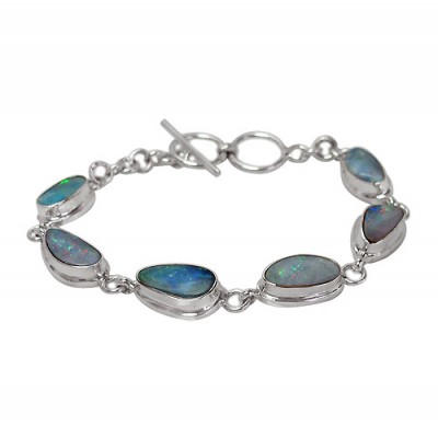 Free Form Australian Opal Bracelet, Sterling Silver