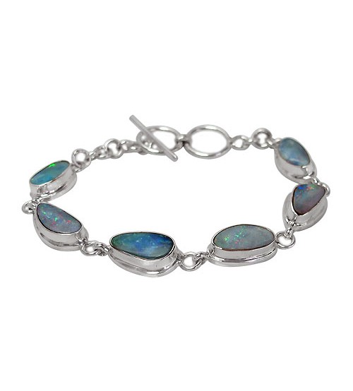 Free Form Australian Opal Bracelet, Sterling Silver