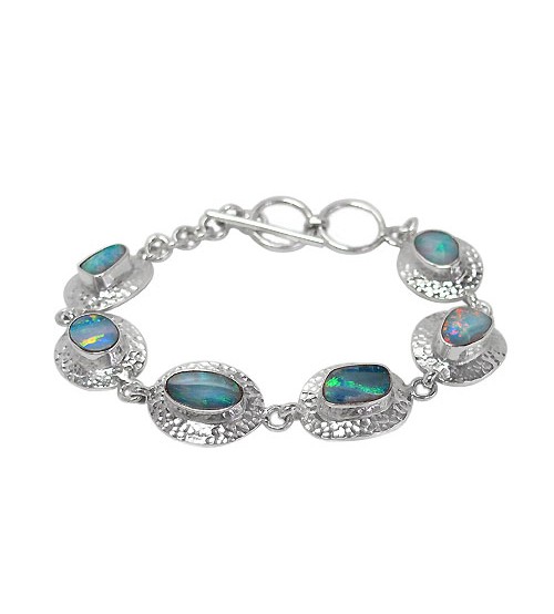 Free Form Australian Opal Bracelet, Sterling Silver