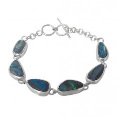 Free Form Australian Opal Bracelet, Sterling Silver