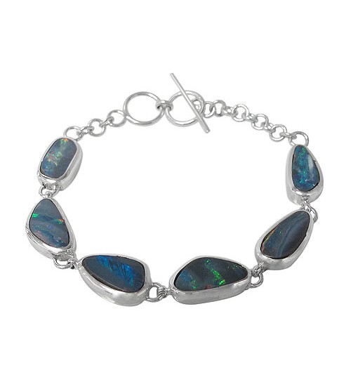 Free Form Australian Opal Bracelet, Sterling Silver