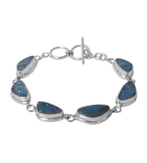 Free Form Australian Opal Bracelet, Sterling Silver
