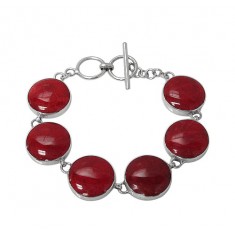 Round Sponge Coral Bracelet, Sterling Silver