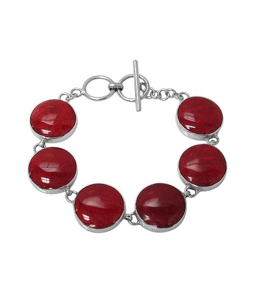 Round Sponge Coral Bracelet, Sterling Silver