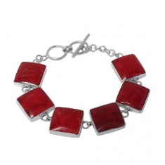 Square Sponge Coral Bracelet, Sterling Silver