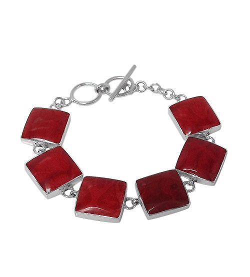 Square Sponge Coral Bracelet, Sterling Silver