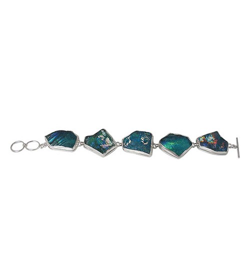 Free Form Roman Glass Bracelet, Sterling Silver