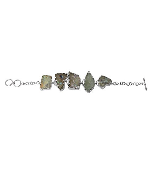 Free Form Roman Glass Bracelet, Sterling Silver