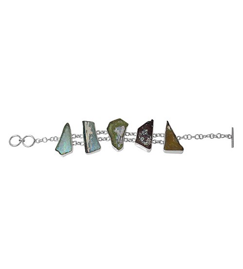 Free Form Roman Glass Bracelet, Sterling Silver