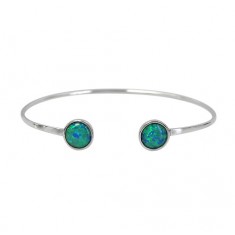 Flat Round Opal Bracelet Cuff, Sterling Silver