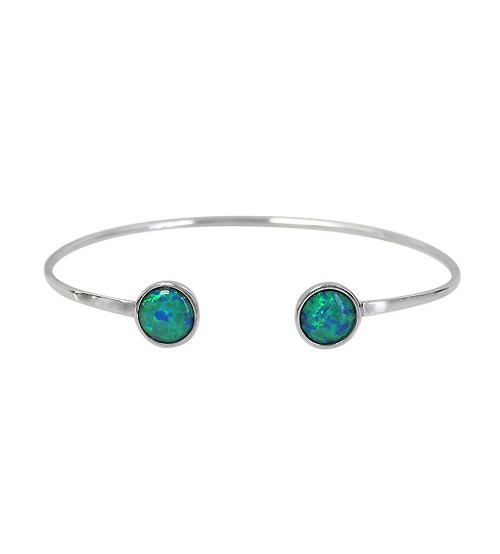 Flat Round Opal Bracelet Cuff, Sterling Silver