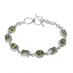 Oval & Rectangular Peridot Bracelet, Sterling Silver