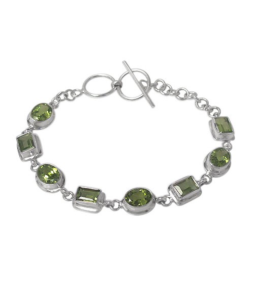 Oval & Rectangular Peridot Bracelet, Sterling Silver