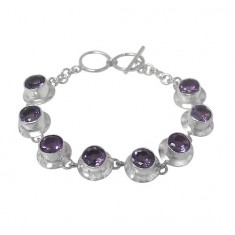 Round Amethyst Bracelet, Sterling Silver