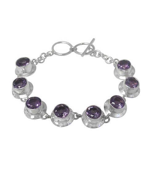 Round Amethyst Bracelet, Sterling Silver