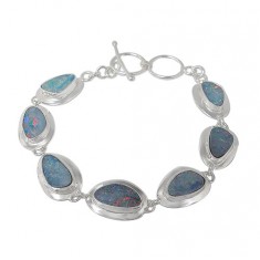 Free Shaped Australian Opal Bracelet, Sterling Silver