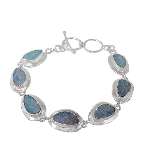 Free Shaped Australian Opal Bracelet, Sterling Silver