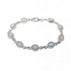 Oval Rainbow Moonstone Bracelet, Sterling Silver